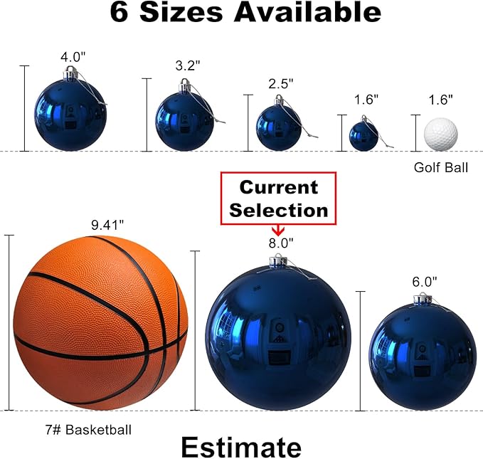Navy Blue 8.0" Extra Large Christmas Ornaments - Christmas Tree Decoration Balls Shatterproof Hanging Shiny Balls for Birthday Holiday Wedding Decorations Set of 2pcs
