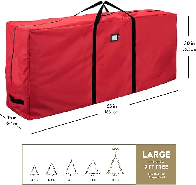 Zober Large Christmas Tree Storage Bag - Fits 9 Ft Artificial Trees - Tear Proof 600D Oxford Fabric Waterproof Christmas Tree Bag For Storage Box For Xmas - Strong, Durable Handles - Card Slot - Red
