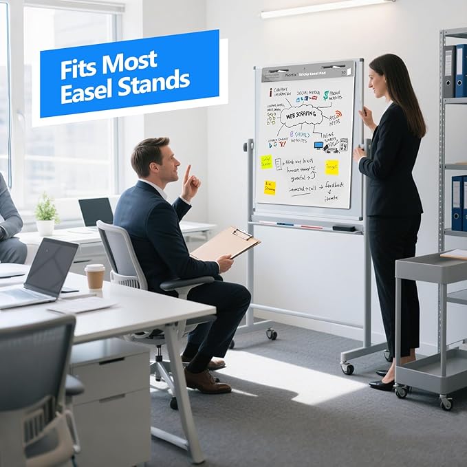 Nortix Flip Chart Paper, Sticky Easel Pads, Chart Paper for Teachers,Super Adhesive & Bleed-Resistant, Large Self-Stick Easel Paper for Classroom/Office, 20 x 23 inch, 30 Sheets/Pad, 3 Pads