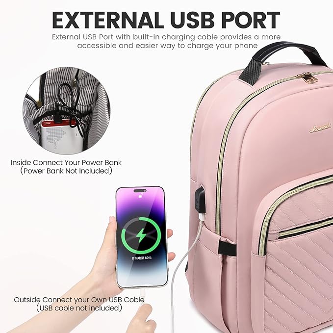 LOVEVOOK Laptop Backpack for Women 15.6 inch,Cute Womens Travel Purse,Professional Laptop Computer Bag,Waterproof Work Business College Teacher Bags Carry on Backpack with USB Port,Pink