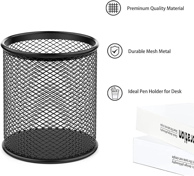 Pen Holder Pencil Holder Mesh Metal Pen Cup Holder Pencil Cup Holder for Desk Office Home Pen Organizer Black, 6 Pack