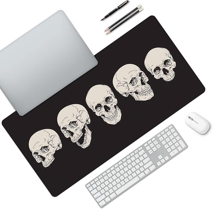 MAYCARI Skull Skeleton Desk Mat Cool Desk Pad Mouse Pad Large Black Gaming Mousepad XXL Laptop Keyboard Desktop Writing Pad for Girls Students 31.5"X15.7"