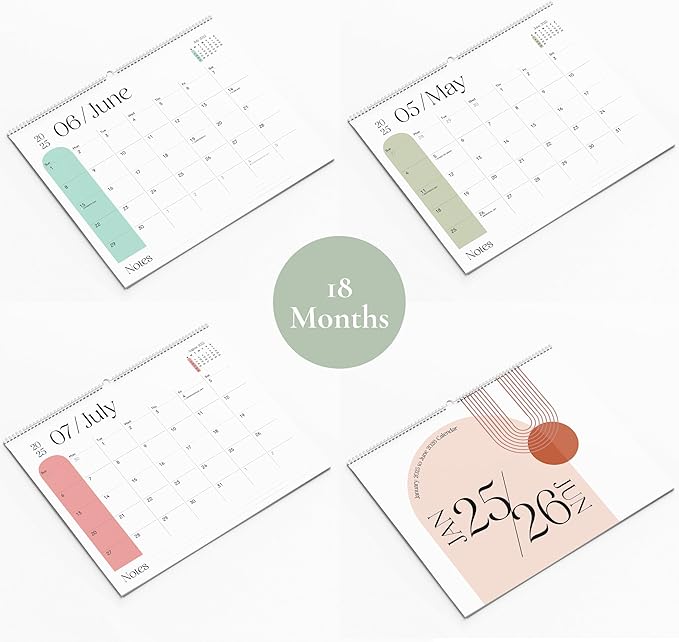 Makaplan Vibrant Arc Horizontal 11x13.5 Inches Wall Calendar 2025-26, 18 Month Calendar January 2025 to June 2026 Colorful & Fun Monthly Themes