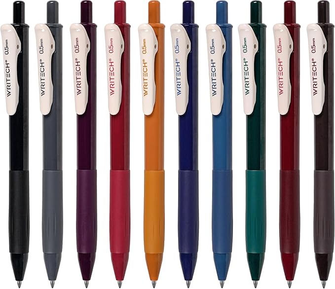 WRITECH Retractable Gel Pens Quick Dry Ink Pens Fine Point 0.5mm 10 Assorted Unique Vintage Colors For Journaling Drawing Doodling and Notetaking (Vintage 1)
