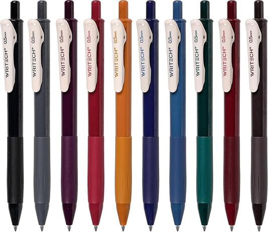 WRITECH Retractable Gel Pens Quick Dry Ink Pens Fine Point 0.5mm 10 Assorted Unique Vintage Colors For Journaling Drawing Doodling and Notetaking (Vintage 1)