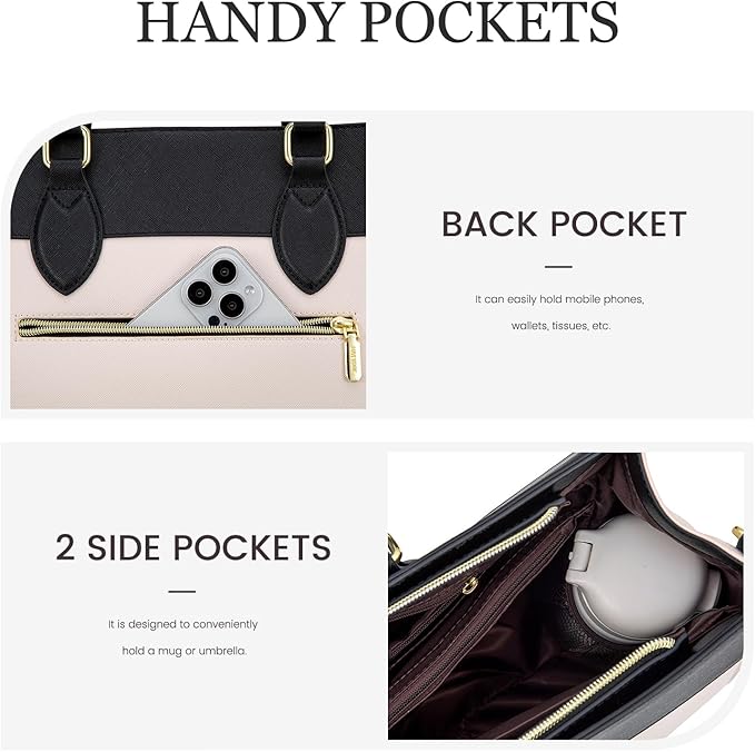 LOVEVOOK Laptop Bag for Women, 15.6 inch Laptop Tote Work Bag Purse, Large Waterproof Leather Computer Briefcase for Office, Beige-Black