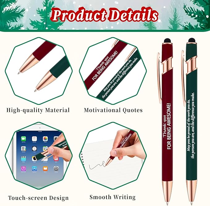CZWZ 30 Pack Christmas Employee Appreciation Gifts Set, Thank You Pens with Appreciation Cards, Inspirational Ballpoint Pens for Staff Recognition Coworkers Teachers Christmas Thank You Gifts
