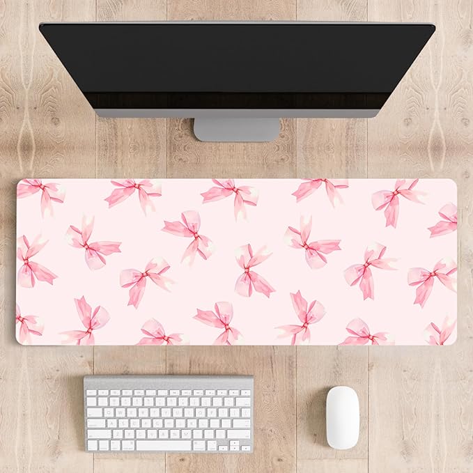 Mousepad Desk Mat Gaming Large Keyboard Cute Office Desktop Computer Laptop XXL Long Big Kawaii Aesthetic Girly Pretty Design Women Girl Gamer Oversized Wide 30x12'' Mousepad, Pink Bow