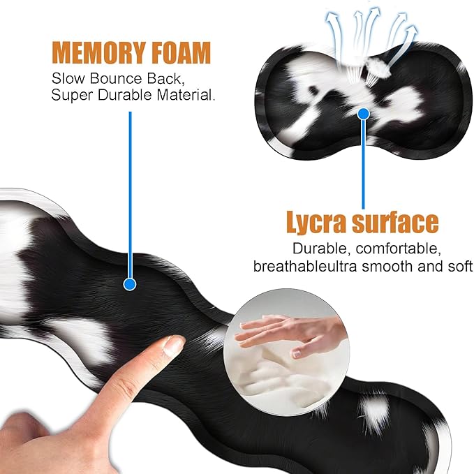 4 in 1 Ergonomic Keyboard Wrist Rest & Mouse Pad Wrist Rest Set, Large XXL Gaming Desk Mat 31.5"x 11.8" with Non-Slip Base, Memory Foam for Home Office Study Gaming, Black and White Cow Print