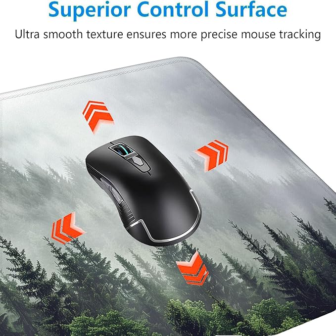 Misty Forest Gaming Mouse Pad Desk Pad Nature Fir Tree Woodland Large Gaming Mouse Mat with Stitched Edges,Non-Slip Waterproof Rubber Base Mous Mat Office Computer Keyboard Laptop Home 31.5"x11.8"