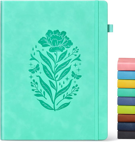 Lined Journal Notebook for Women, Hardcover Leather Journaling Notebooks 8.5" x 11", A4 200 Pages Big Journals for Writing, College Ruled Notebook for Work School, Note Taking, Business Diary Green