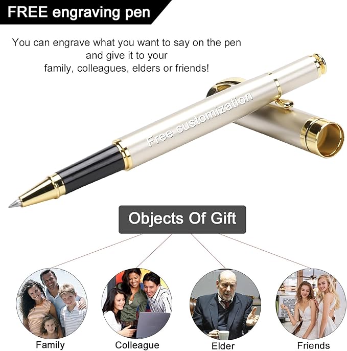 YIVONKA Personalized custom pen Luxury pens Free Engraving roller Ballpen,Ballpoint pen,office ballpoint pen, Black Ink,Gifts for Men,Women, Classy Gift Box (Gold)