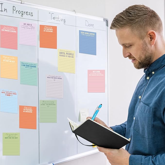 Geyee 24 Pcs Sarcastic Sticky Notes with Funny Pens Fun Notepads for Adults Coworkers Nurse 3 x 4 Inch to Do List Notepads with Sayings Pen for Lab Week Gifts Teacher Office Supplies