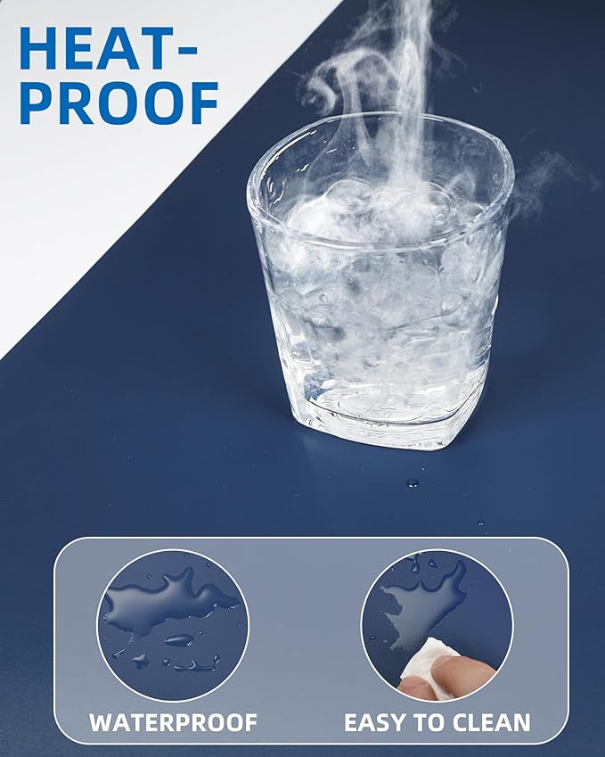 Leather Desk Pad Blotter,Mouse Pad,Office Desk Mat, Non-Slip PU Leather Desk mat,Large Desk mat,Waterproof Keyboard mat for Office/Home/Decor (Midnight Blue,31.5" x 15.7")