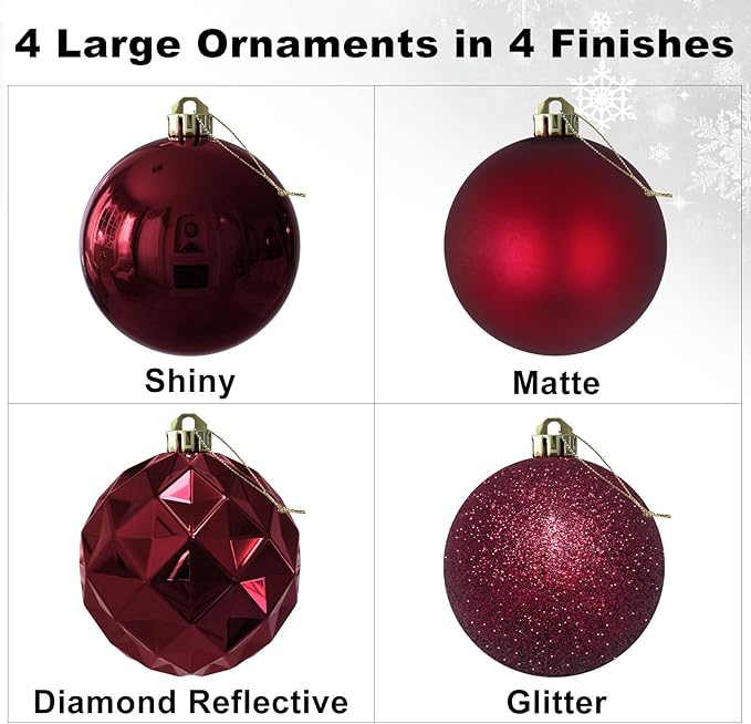 Maroon Large Christmas Balls-Christmas Tree Decoration Ornaments Shatterproof Hanging Balls for Hanukkah New Year Valentine Holiday Decorations Burgundy Wine Red Dark Red Ornaments-XL(4.0'')4PCS