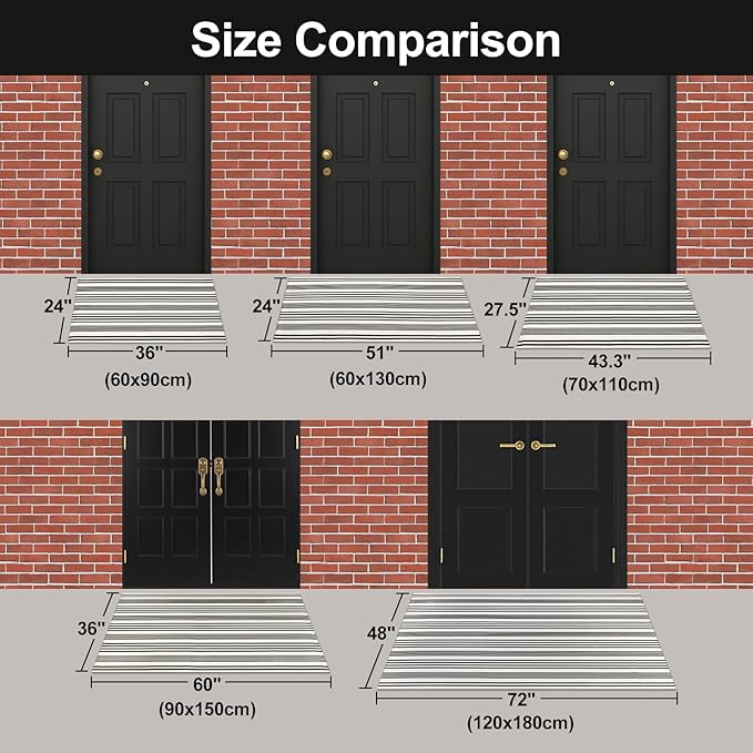 OJIA Front Door Rugs Indoor 27.5x43 Inches, Black and White Striped Outdoor Rugs Porch Rug Cotton Woven Entryway Rug Machine Washable Door Mats for Porch/Farmhouse/Kitchen