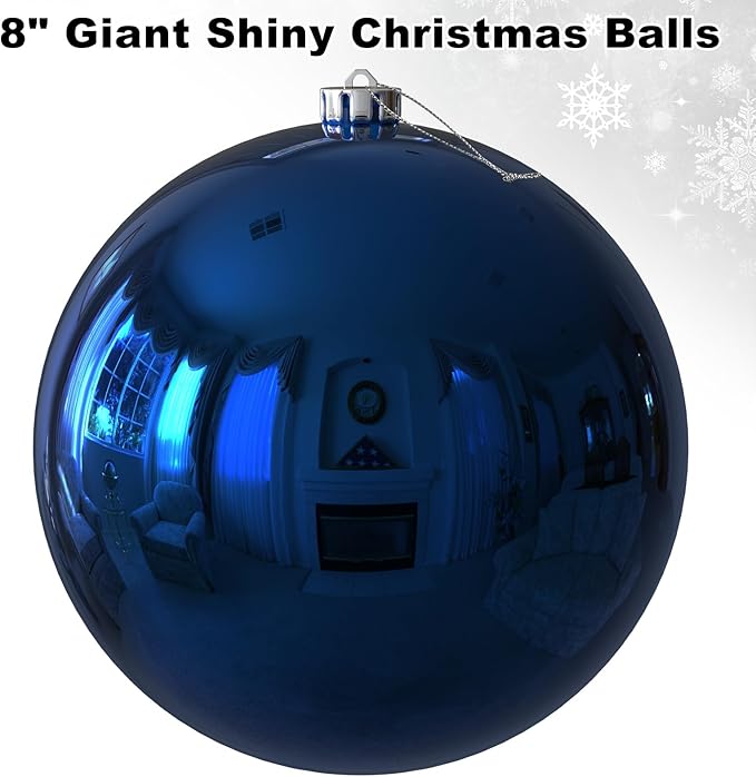 Navy Blue 8.0" Extra Large Christmas Ornaments - Christmas Tree Decoration Balls Shatterproof Hanging Shiny Balls for Birthday Holiday Wedding Decorations Set of 2pcs