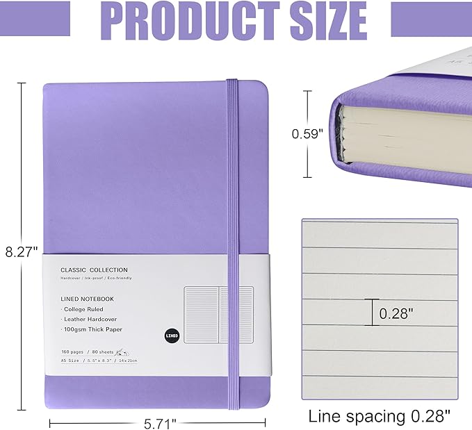 Lined Journal Notebook, 10Pack(Mauve), 160 Pages, Medium 5.7 inches x 8 inches - 100 gsm Thick Paper, Hardcover