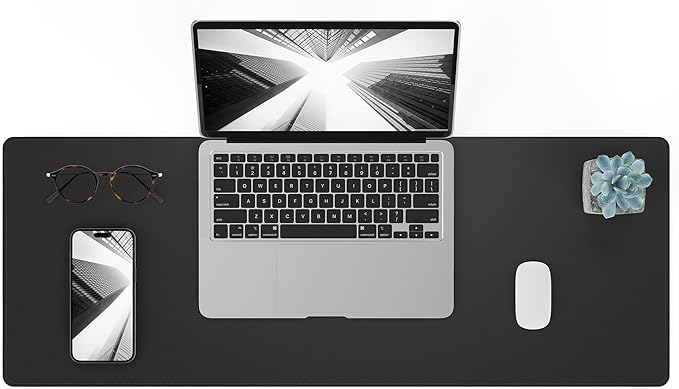 Non-Slip Desk Pad, Waterproof PU Leather Protector, Easy Clean Laptop Mat for Work/Home/Decor (Black 31.5" x 12")