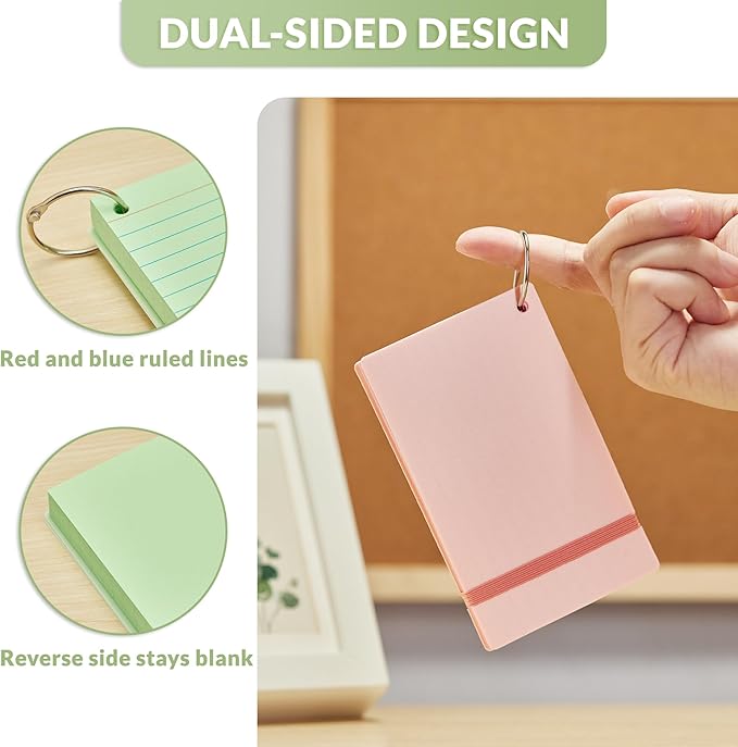 NEEWAY Heavy Weight Colored Ruled Index Cards 3x5, 200 Count Flash Cards with Rings and Cover, Lined Note Cards for Home, Office