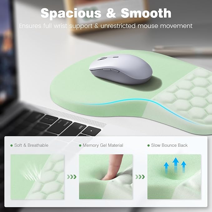 Ospelelf Ergonomic Mouse Pad and Keyboard Stand Wrist Rest Set, Memory Foam Comfort, Pain Relief for Typing, Office Desk Accessories, Green