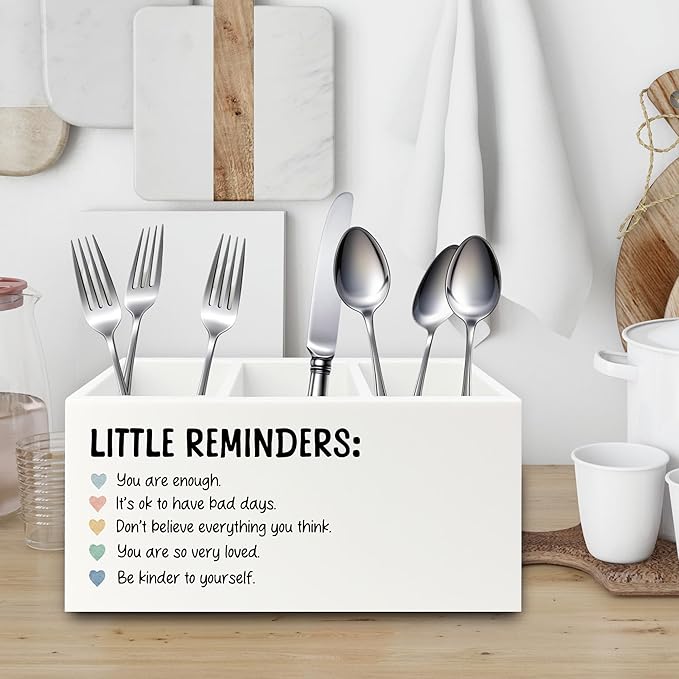 Little Reminders Inspirational Pen Pencil Holder Organizer for Desk, Positive Gifts, Mental Health Motivational Wooden Box Sign for Therapy Counselor Office Classroom Desk Tabletop Decorations