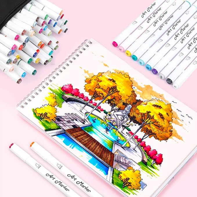 Lelix 61 Colors Alcohol Art Markers, 60 Colors Plus 1 Blender Dual Tip Permanent Marker Pens Highlighters Perfect for Kids Adults Artist Drawing Sketching Card Making & Coloring Books