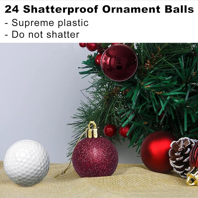 Maroon 1.6" Small Christmas Balls Christmas Tree Decoration Ornaments Shatterproof Hanging Balls for Birthday Halloween Holiday Wedding Decorations Set of 24pcs