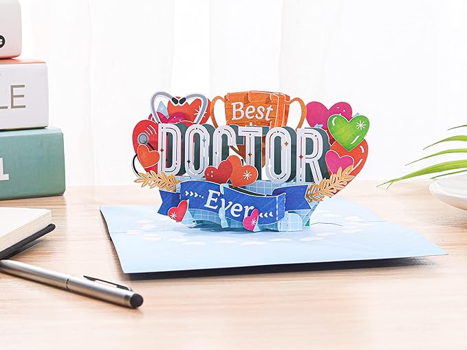Liif Thank You Doctor 3D Greeting Pop Up Card, Thank You Card For Doctor, Nurse, EMTs, Healthcare Workers, Doctor Appreciation Gifts| With Message Note & Envelop | Size 7 x 5 Inch