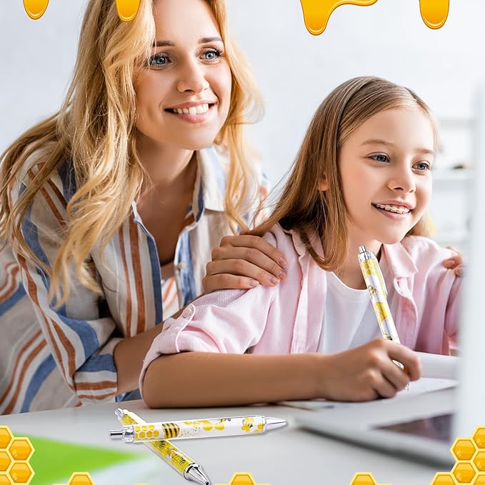 Thenshop 50 Pcs Bee Pens Bulk Honey Bee Theme Gel Ink Ballpoint Pens Honeycomb Gnome Party Favors Appreciation Gifts for Friends Office Employee Work
