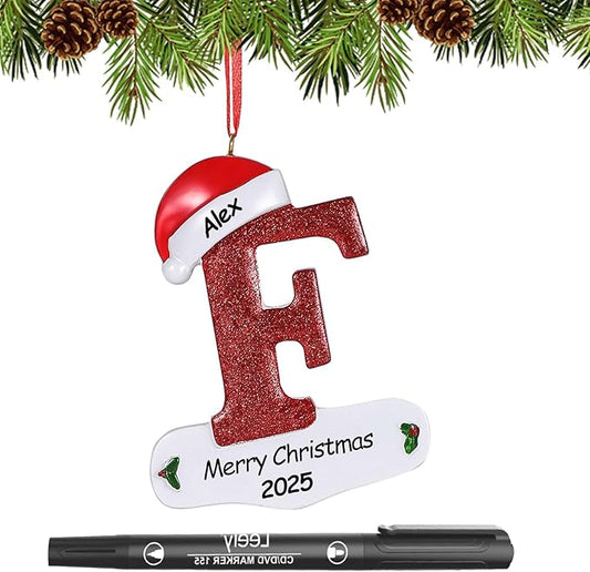Personalized 26 Letters Ornaments for Christmas Tree 2025, Custom Christmas Ornament with Family Member's Names 3D Resin Xmas Hanging Pendant Original Gifts for Family Friend(F)