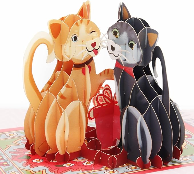 Liif Love Cats Valentines Day 3D Greeting Pop UP Card, Happy Cat Birthday Card, Anniversary, Thinking Of You, Just Because, Congratulations, Mother's Day - Kitten, Funny, Cute - For Cat Lover, Wife,