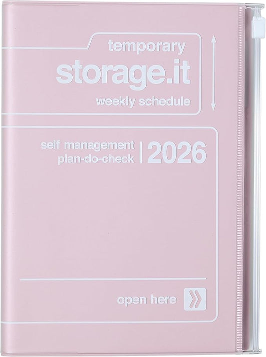 MARK’STYLE B6 Weekly Planner 12-Month (Dec 2025–Dec 2026, 192 Pages) with Clear PVC Zipper Pocket Cover (Pink)