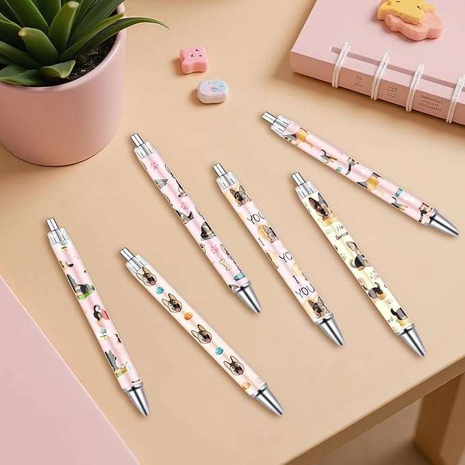 German Shepherd Ballpoint Pens Gifts 24Pcs Cartoon Dogs Pen Set Animal Retractable Smooth Writing Ballpoint Pen Gift for Women Teacher Students Dog Lovers Teen Office School Party Supplies