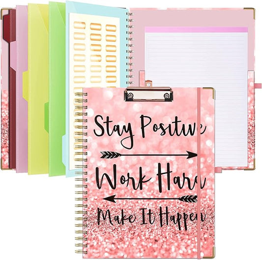 Lateefah Clipboard with Storage, File Folders with Pockets, Nursing Clipboard with Label Stickers and Notepad, Spiral Clip Board with Pen Loop for School, Office Supplies