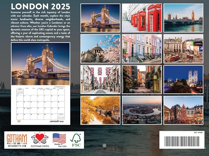 London Calendar 2025 Monthly Wall Calender 12 Month | American Made In The USA