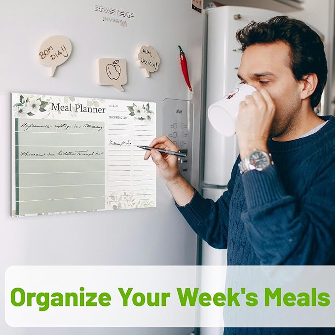 Meal Planner and Grocery List, For Weekly Meal Planner Grocery List, Magnet Pad for Fridge To Do List Notepad, 52 Undated Sheets Meal Planning Pad with 104 Tear Off Shopping List (flowers)