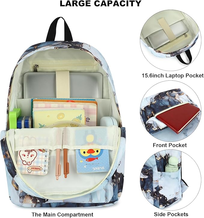 Marble School Backpack for Teens Girls, Womens College Bookbags Laptop Backpacks