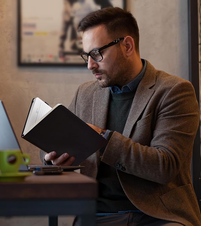 Lined Journal Notebook for Men Women, 200 Numbered Pages Leather Hardcover Journal with Pen, A5 Journaling Notebooks, Thick Paper College Ruled Journals for Writing Work Business 5.75'' X 8.38'' Black