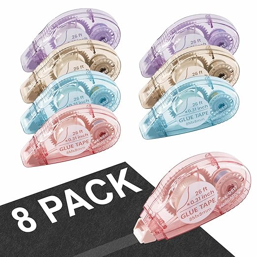 Double-Sided Tape Runner, Pack of 8, 0.31 Inches x 26 Ft Adhesive Tape Runners, Craft Supplies for Scrapbooking, Gift Wrapping, and Paper Art.