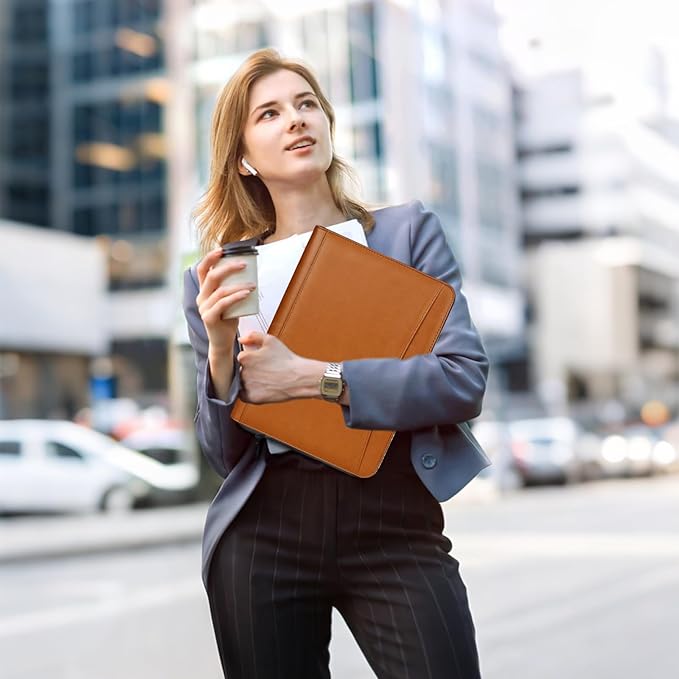 Leathario Portfolio Binder, Includes 10 Sheet Protectors and 3 Notepads, 3-Ring Folder Organizer, A4 Padfolio with Zipper, Vegan Leather Tablet Sleeve, Business Office Conference Clipboards