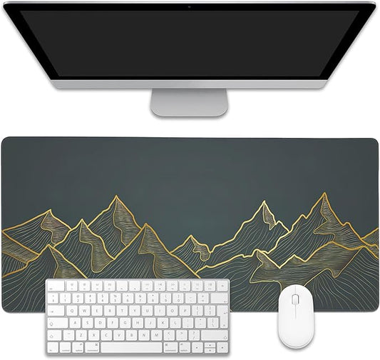 Mountain Line Art Large Gaming Mouse Pad,Waterproof Desk Mat for Desktop,Non-Slip Rubber Base Mousepad with Stitched Edges for Laptop Office and Home 35.4X15.7 Inch