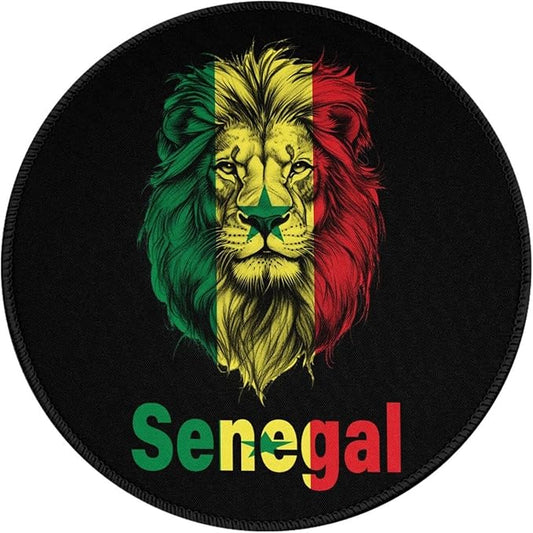 Lion Funny Senegal Flag Round Mouse Pad Small 8 Inch Anti-Slip Portable Office Decor Desk Accessories for Men Women Funny Gift