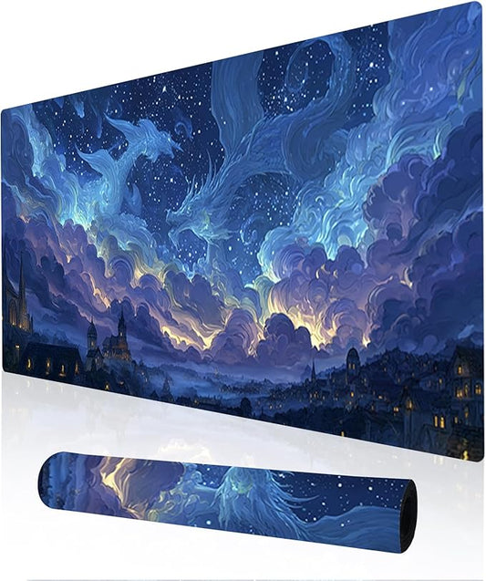 Nuxovilar Professional Large Mouse Pad & Computer Game Mouse Mat (35.4x15.7IN, Dreamy Blue Nebula Art) (90 * 40cm Dreamy Blue Nebula)
