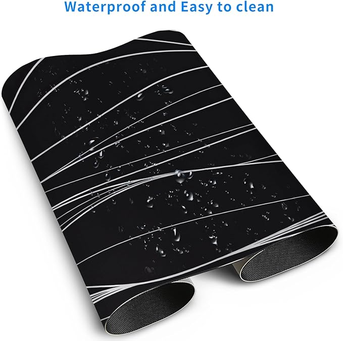 MAYCARI Abstract Lines Art Desk Mat Cool Desk Pad Mouse Pad Large White Wave Patterns Gaming Mousepad XXL Laptop Keyboard Desktop Writing Pad for Girls Students 31.5"X15.7"