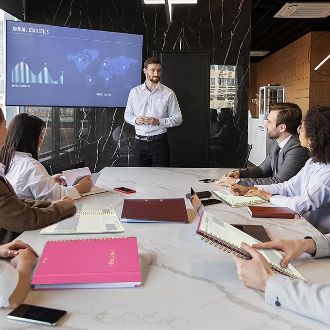 Meeting Notebook for Work Organization - Work Planner Notebook with Action Items, Agenda Planner for Note Taking, 160 Pages (6.9" X 9.9") Project Organizer for Men & Women - Berry Pink