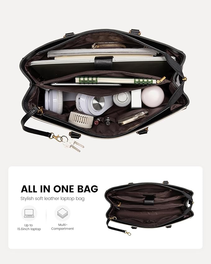 LOVEVOOK Laptop Bag for Women,15.6 Inch Laptop Tote Bag for Women,Vintage Leather Work Tote Bags Computer Teacher Bag,Waterproof Business Bag Office Briefcase