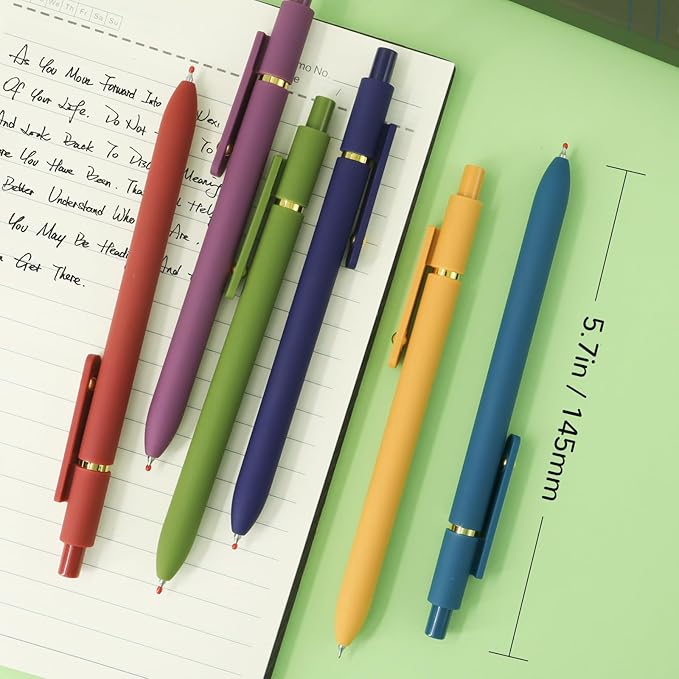 Gel Pens, 6 Pcs Black Ink Pens for Women, 0.5mm Fine Point Smooth Writing Pens, High-End Series Retractable Pens for Journaling Note Taking (6 Pcs Gold Vintage)