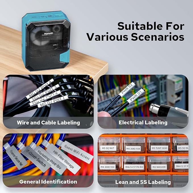 Makeid P31 Industrial Label Maker, Thermal Transfer Label Printer Portable Bluetooth Labeler with 0.71" W x 26.24ft L Label, Wire and Cable Labeling Machine for Job Sites, Fast Creat and Print Label