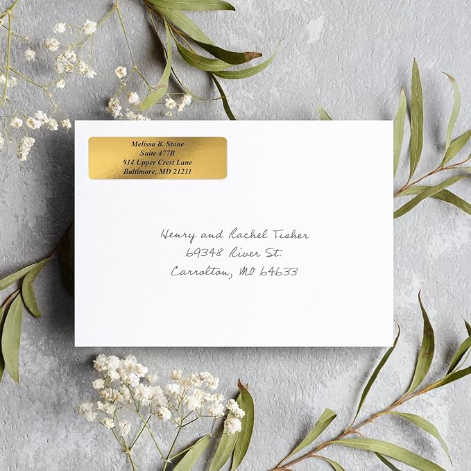 Gold Foil Personalized Return Address Labels Without Dispenser - Roll of 250 Custom Stickers